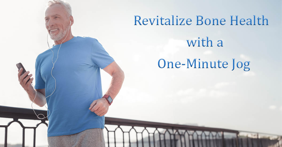 Revitalizing Bone Health: An Unexpectedly Simple Approach. Picture of an older caucasian male jogging while listening to something with earbuds.
